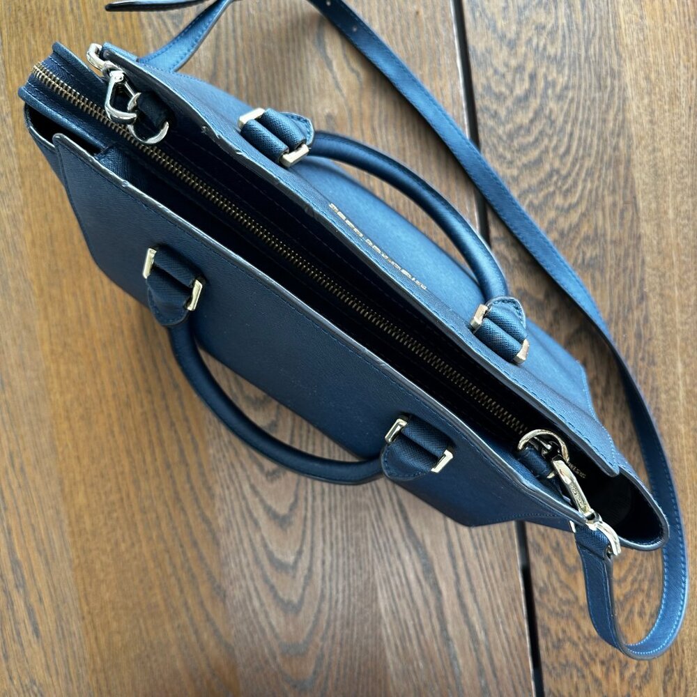 Michael Kors Selma Saffiano Leather Satchel Messenger Handbag Medium Navy Blue - Picture 5 of 8